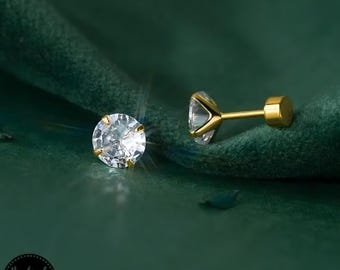 Titanium oorknopjes • Moissaniet edelsteen • 3 MM-8 MM • Hypoallergeen en waterdicht • Titanium oorbellen van implantaatkwaliteit voor gevoelige oren