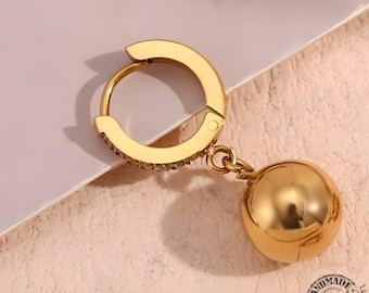 Gold Ball Drop Earrings - Tiny Titanium Stud Top, Round Charm, Wedding Jewelry Gift for Her, Elegant & Cute, Lightweight, Dainty Detail