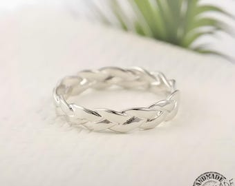 Braided Weave Ring • 3MM Titanium or White Gold Filled Band • Minimalist Wedding Ring • Handmade Promise Ring for Men & Women