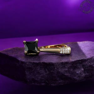 Titanium Stud Earrings, Black Zircon Square Drop Earrings, Gold Geometric Dangles, Vintage Statement Jewelry, Elegant Earrings for Women