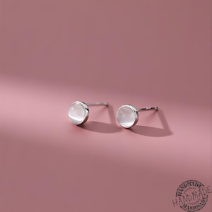 Titanium Opal Stud Earrings – Hypoallergenic 925 Silver Round Earrings for Women – Minimalist Dainty Jewelry Gift – Trendy Accessories