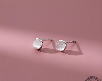Titanium Opal Stud Earrings – Hypoallergenic 925 Silver Round Earrings for Women – Minimalist Dainty Jewelry Gift – Trendy Accessories