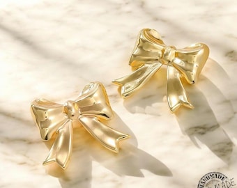Dainty Bow Earrings, Titanium Stud Earrings, Lovely Ribbon Earrings, Coquette Jewelry, Sterling Silver, Christmas Gift for Her