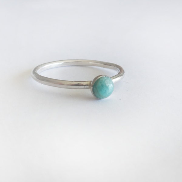 Amazonite ring, sterling silver ring, gemstone ring, tiny amazonite ring, round gemstone silver ring, round amazonite ring