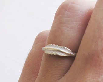 Tiny feather ring, gold feather ring, pale pink feather ring, gold brass ring, stacking ring, feather ring, gift for her