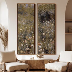 Impressionist Meadow Wall Art - 20x60 Framed Canvas Set | Vintage Wildflower Prints with Rustic Pastel Garden Scene | Farmhouse Wall Decor