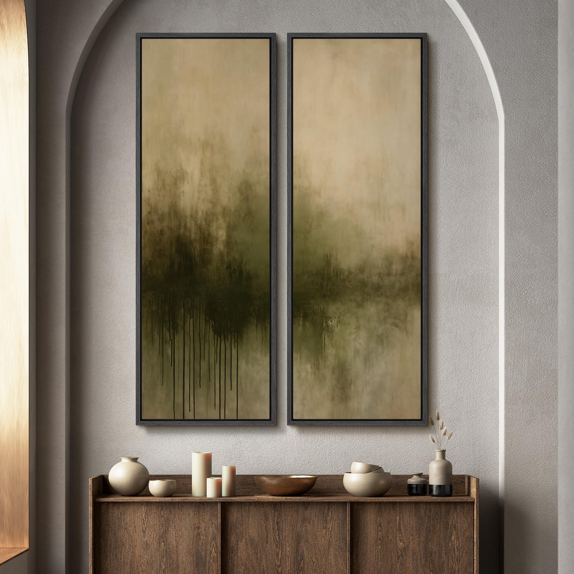 Abstract Green Beige Wall Art - 20x60 Framed Canvas Set | Minimalist ...