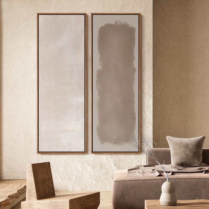 Minimalist Neutral Abstract Wall Art - 20x60 Framed Canvas Set | Beige ...