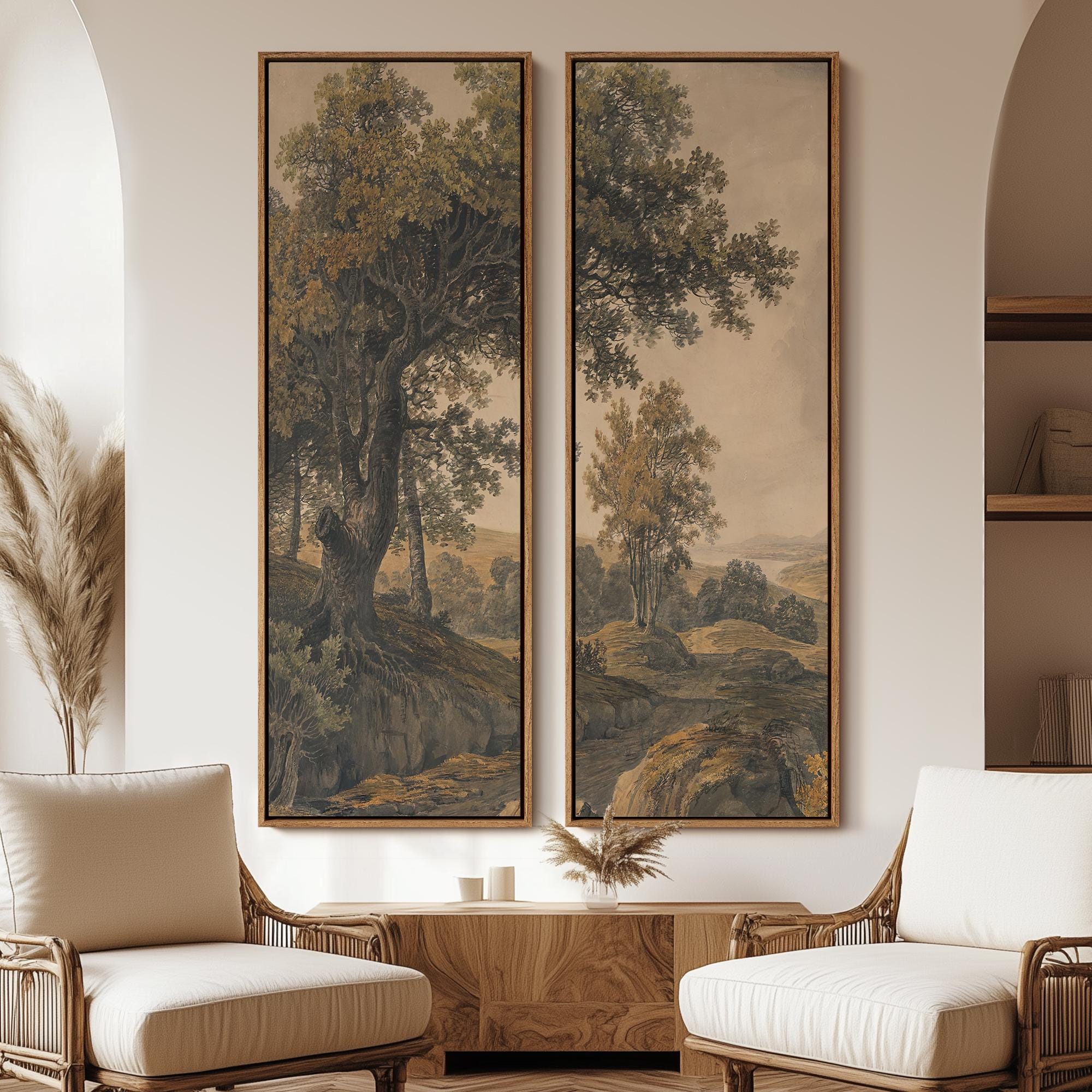 Vintage Forest Landscape Wall Art - 20x60 Framed Canvas Set | Classic ...