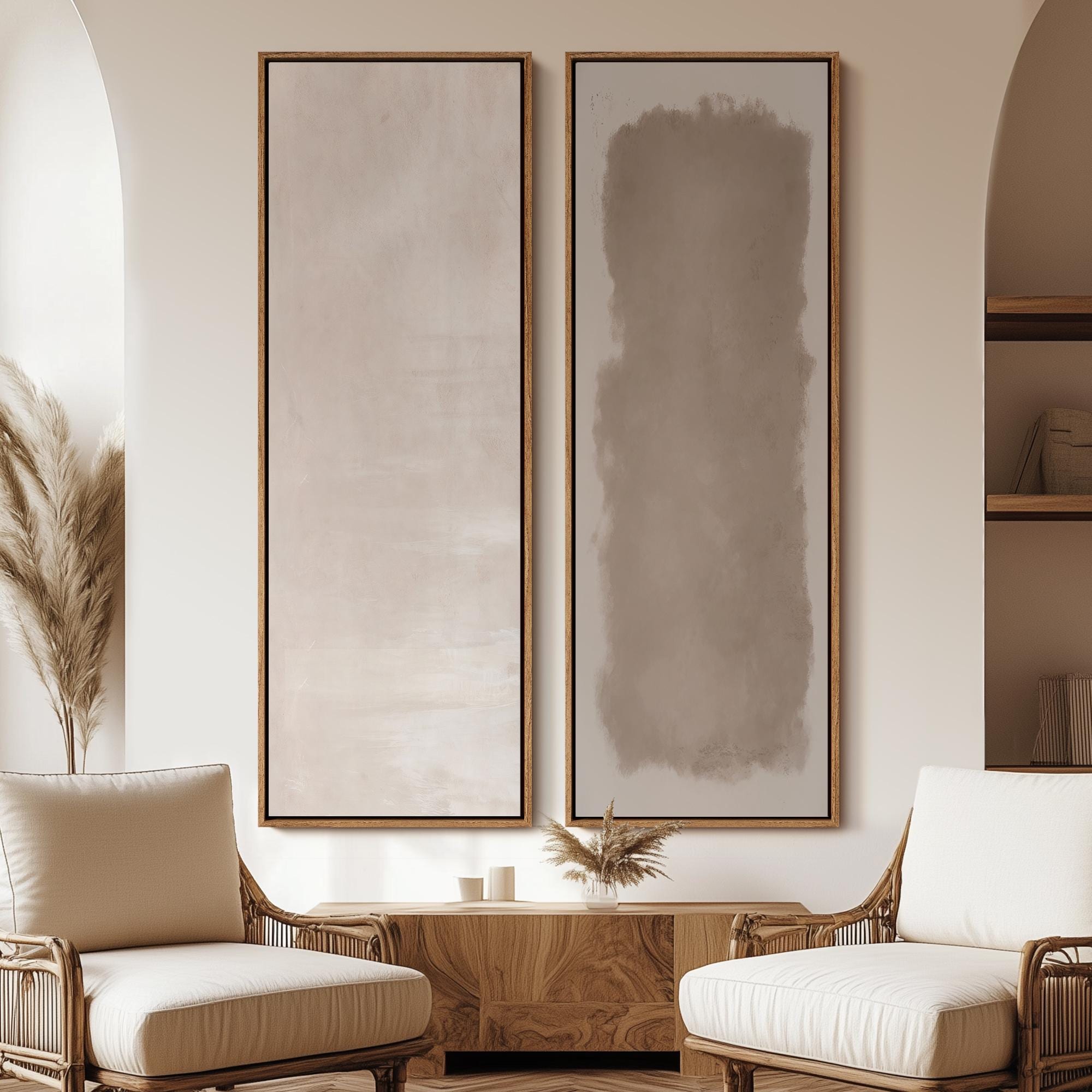 Minimalist Neutral Abstract Wall Art - 20x60 Framed Canvas Set | Beige ...