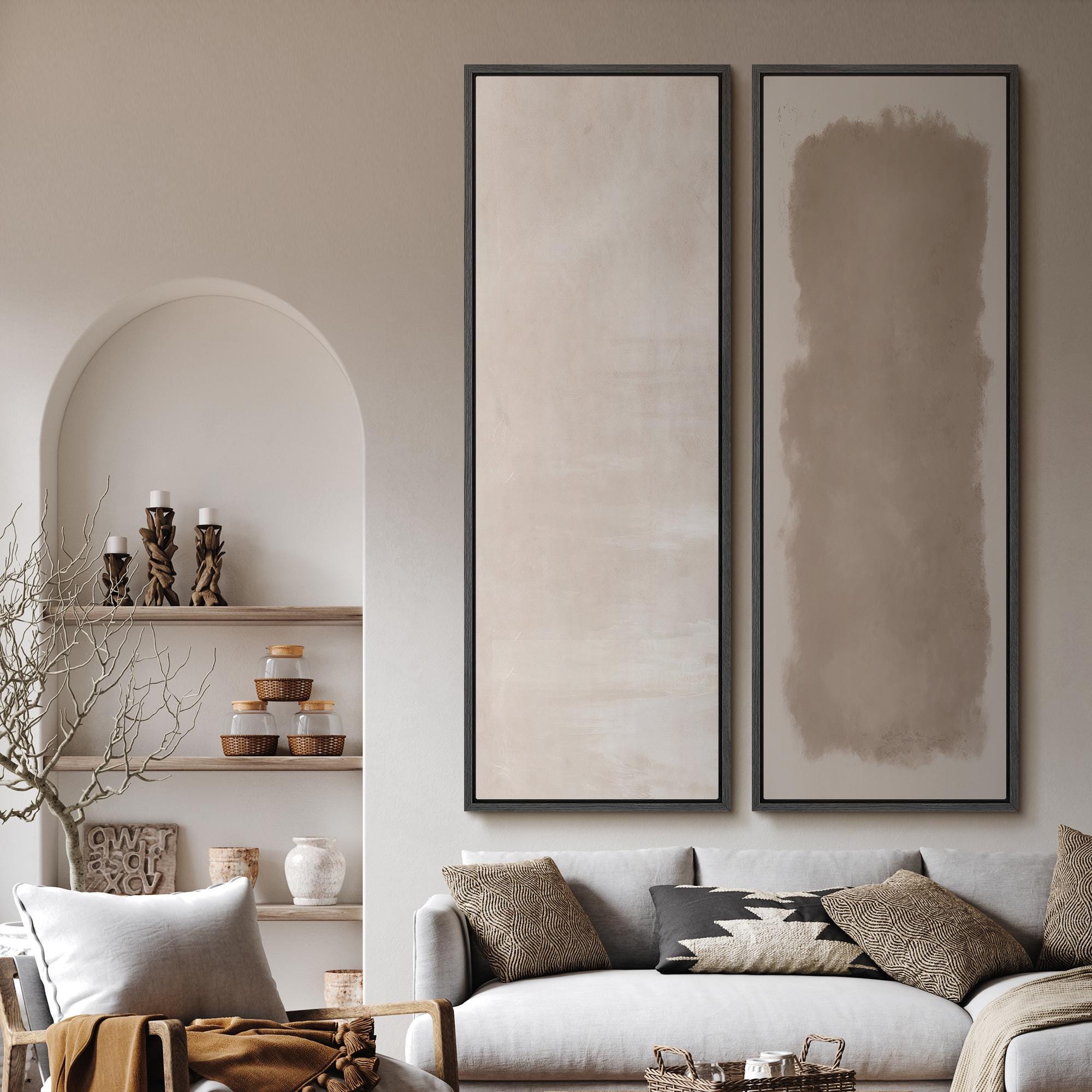 Minimalist Neutral Abstract Wall Art - 20x60 Framed Canvas Set | Beige ...