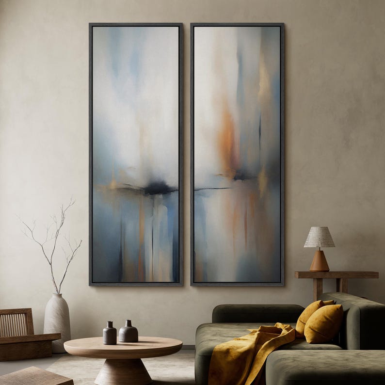 Luxury Modern Abstract Watercolor Wall Art - 20x60 Framed Canvas Set ...