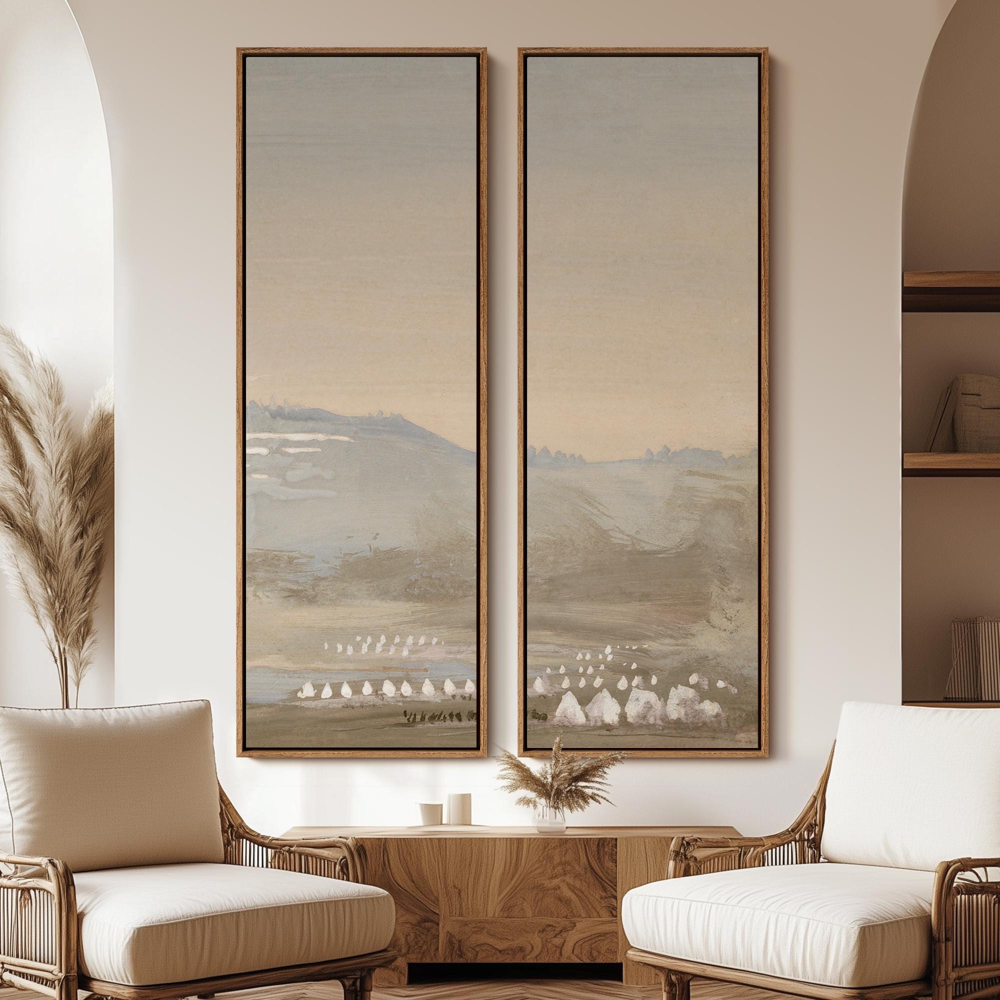 Minimalist Landscape Wall Art - 20x60 Framed Canvas Set | Asian