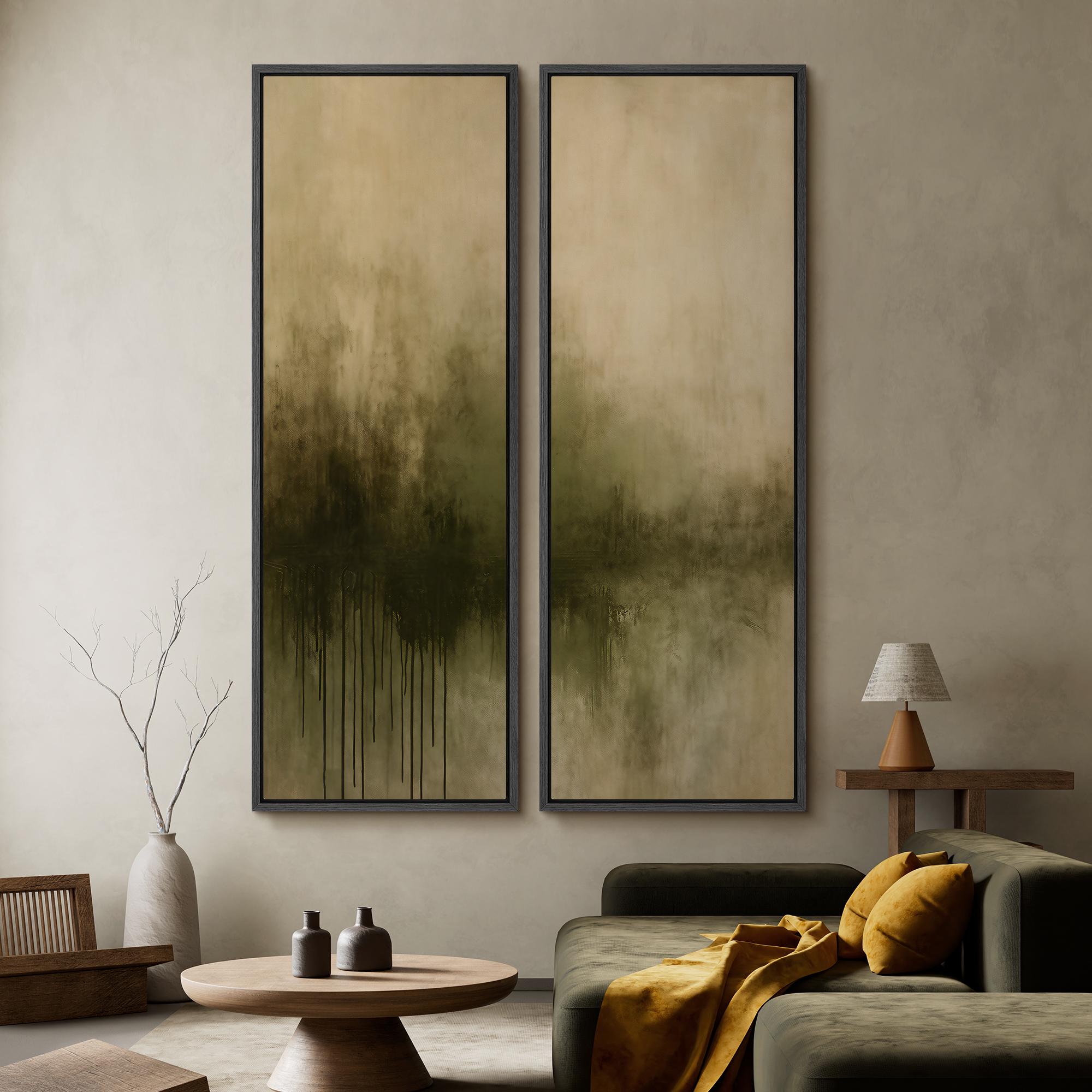 Abstract Green Beige Wall Art - 20x60 Framed Canvas Set | Minimalist ...