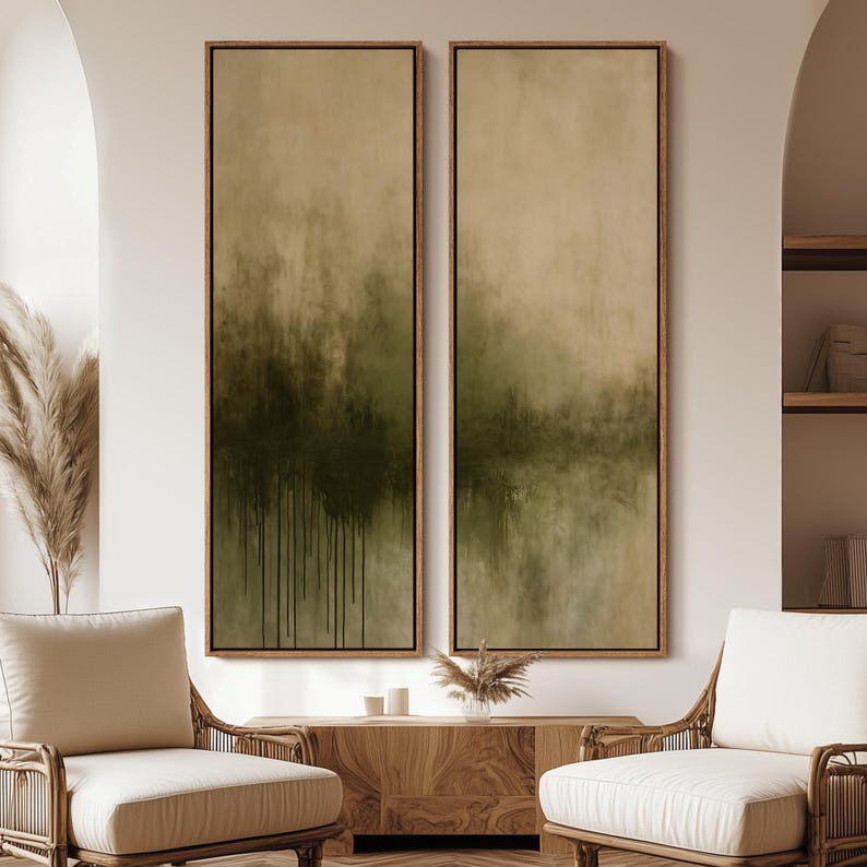 Abstract Green Beige Wall Art - 20x60 Framed Canvas Set | Minimalist ...