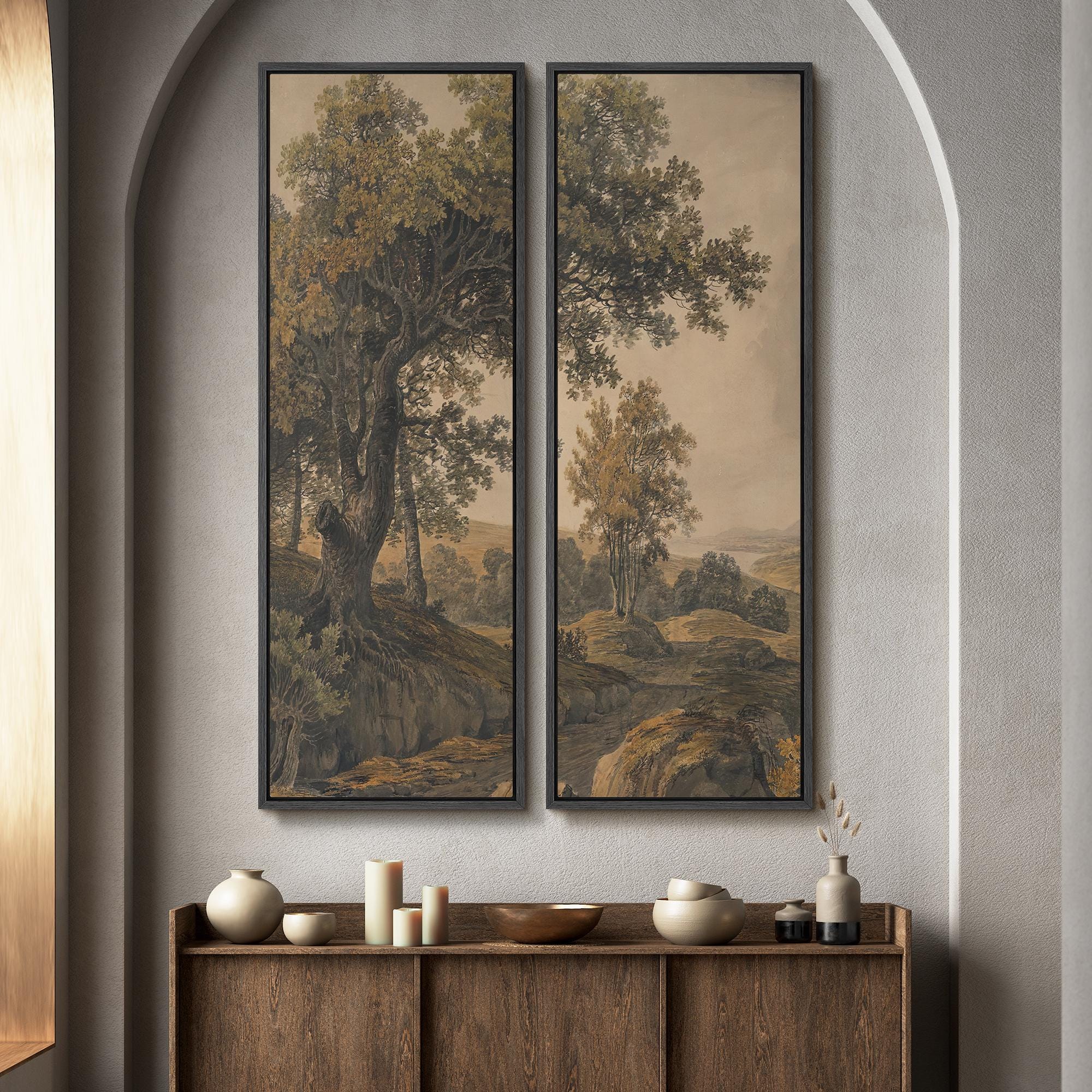 Vintage Forest Landscape Wall Art - 20x60 Framed Canvas Set | Classic ...
