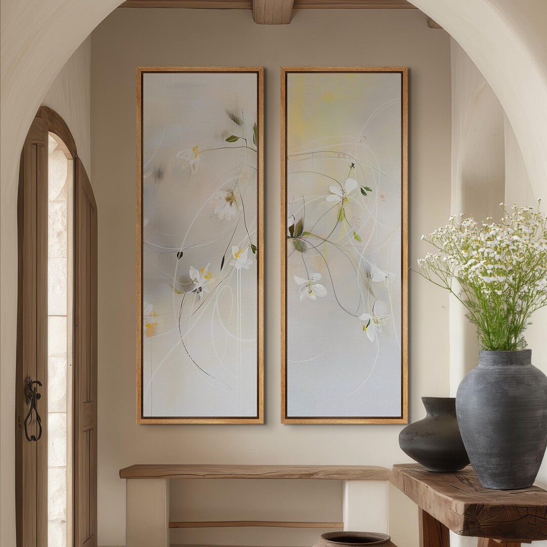 Minimalist Elegant Floral Wall Art - 20x60 Framed Canvas Set | Modern ...