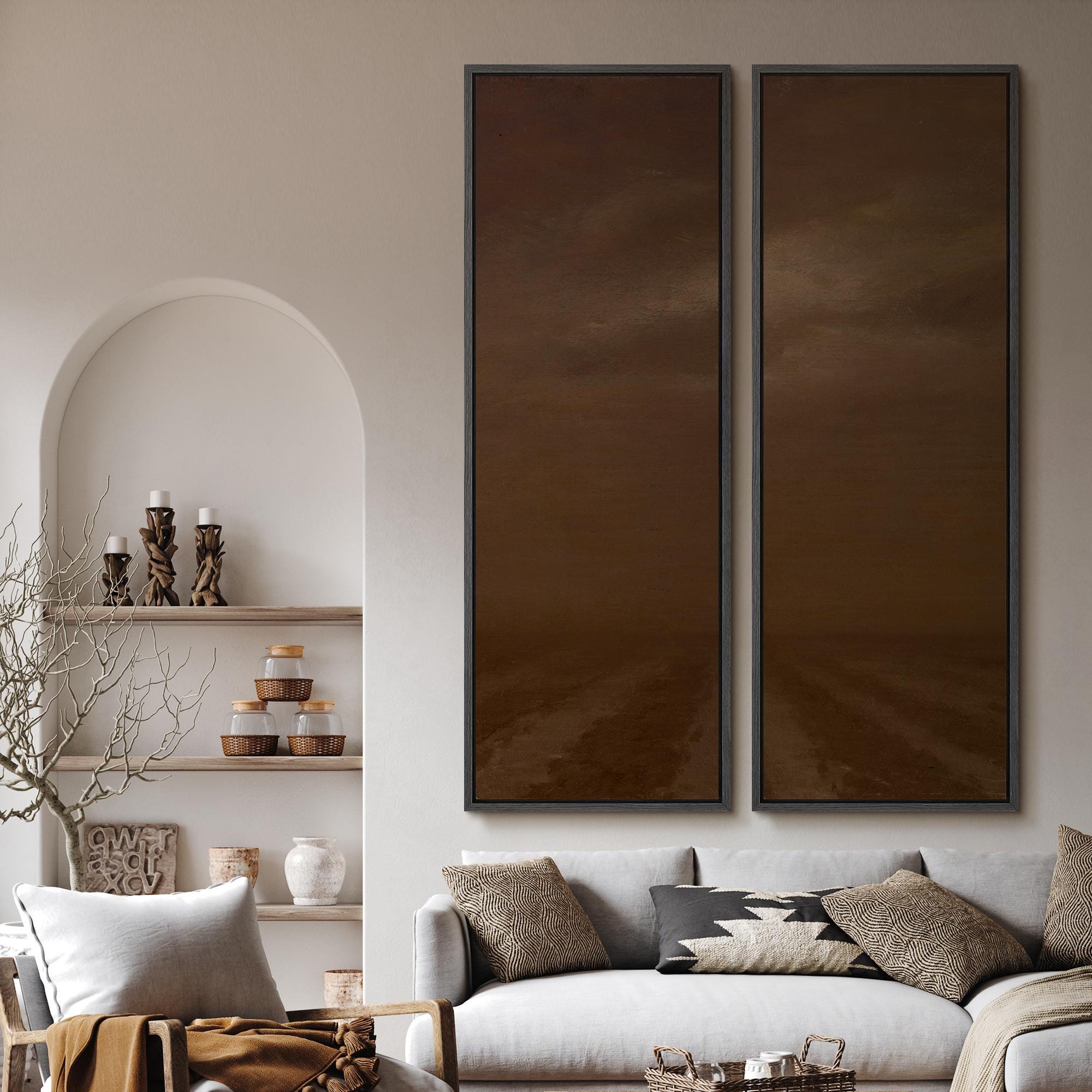Minimalist Brown Landscape Wall Art - 20x60 Framed Canvas Set | Neutral ...