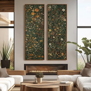 Vintage Wildflower Meadow Wall Art - 20x60 Framed Canvas Set | Retro Botanical Field Flowers Prints | Rustic Nature-Inspired Floral Decor