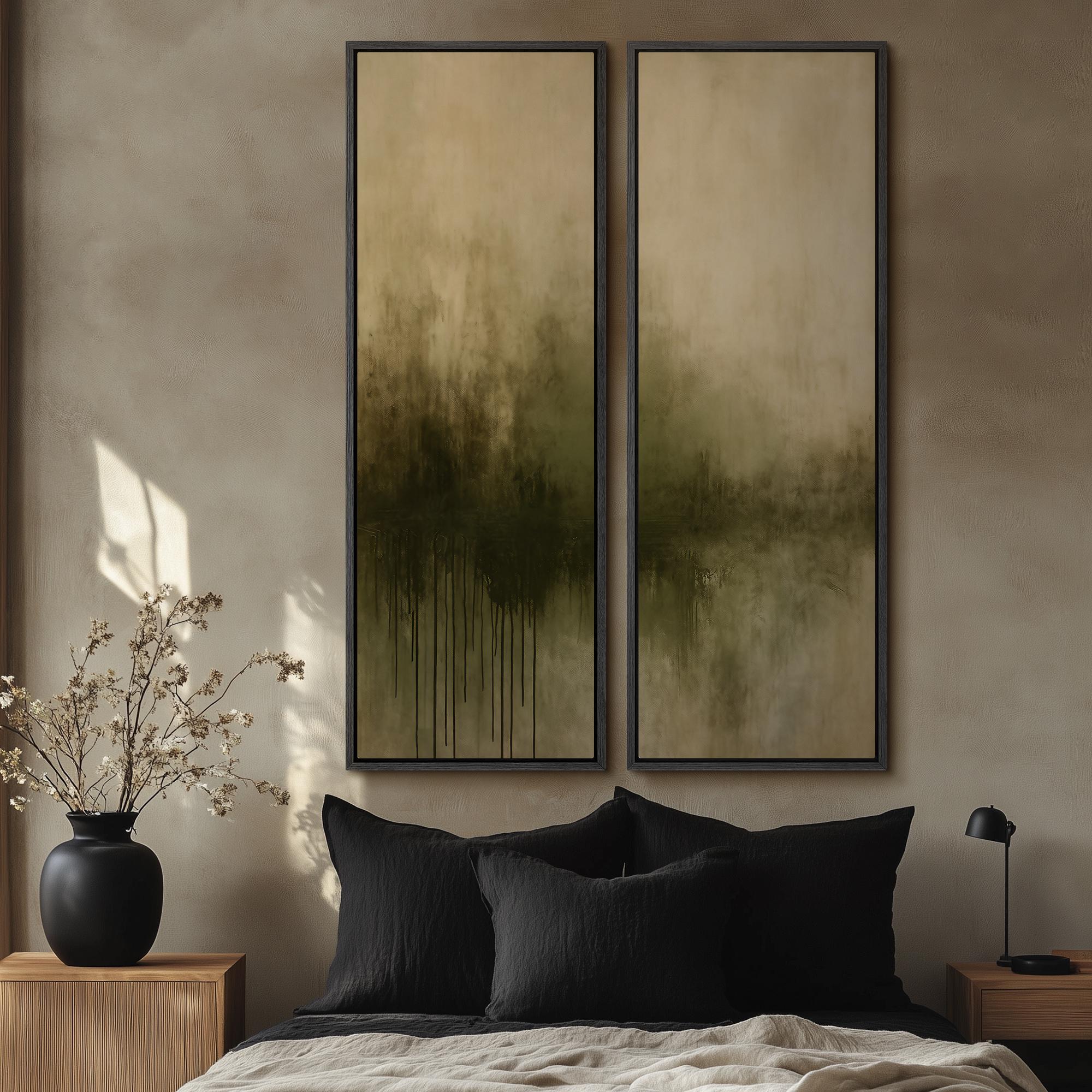 Abstract Green Beige Wall Art - 20x60 Framed Canvas Set | Minimalist ...