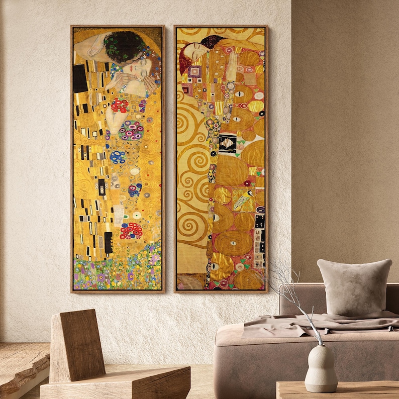 Gustav Klimt Wall Art - 20x60 Framed Canvas Set | the Kiss and Tree of ...