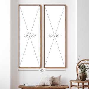 May include: Two framed wall art pieces, each measuring 60" x 20", with a geometric design. The frames are a warm brown color, and the artwork is displayed on a white background. The total width of the two pieces is 40 inches.