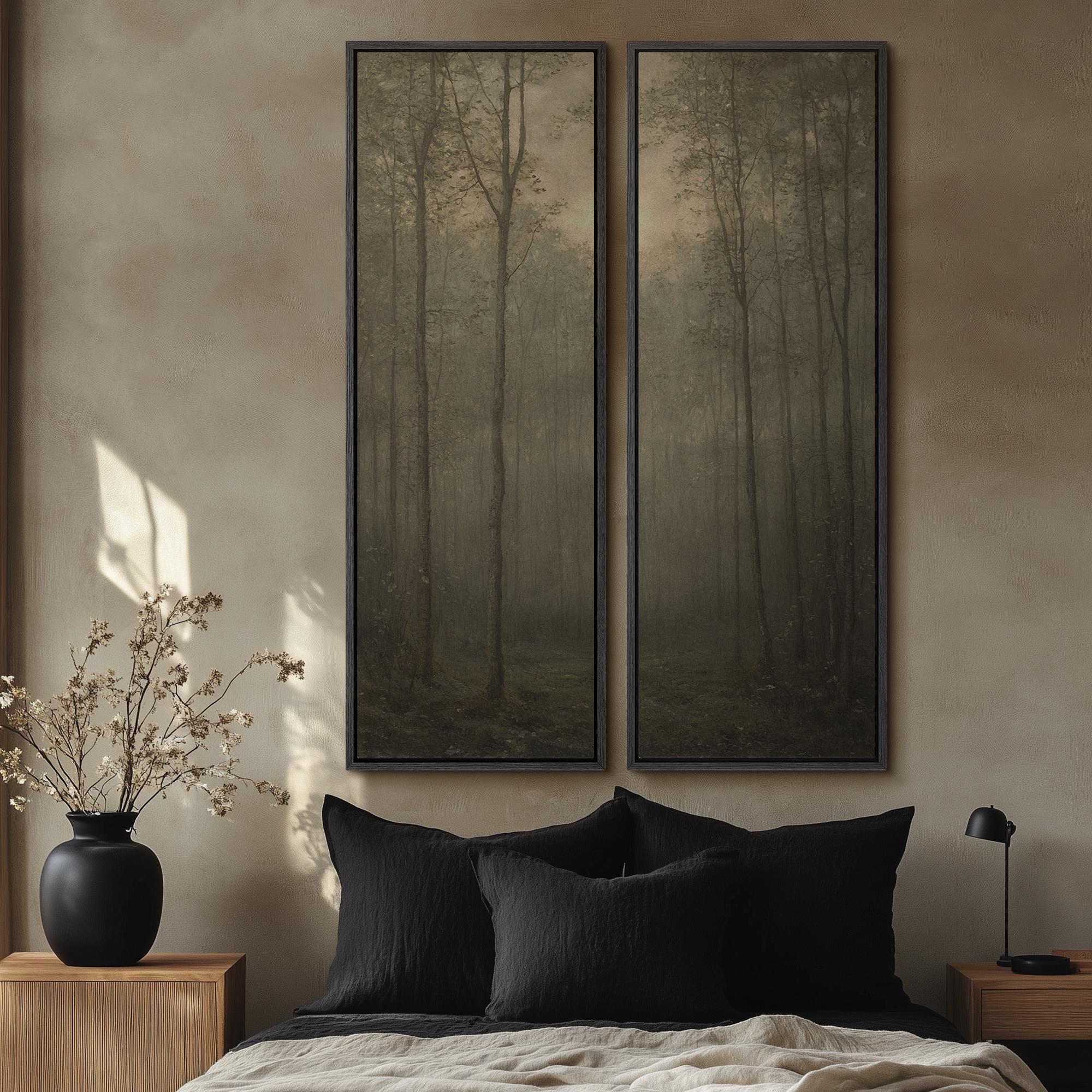 Misty Forest Wall Art - 20x60 Framed Canvas Set | Vintage Landscape ...
