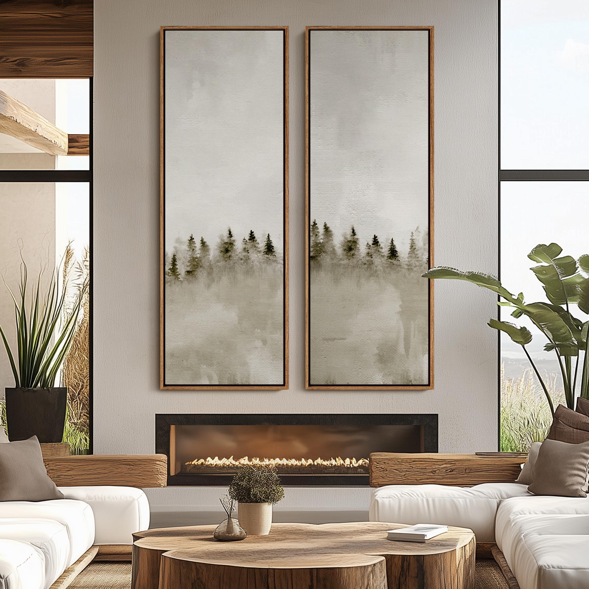 Minimalist Misty Pine Tree Forest Wall Art - 20x60 Framed Canvas Set ...