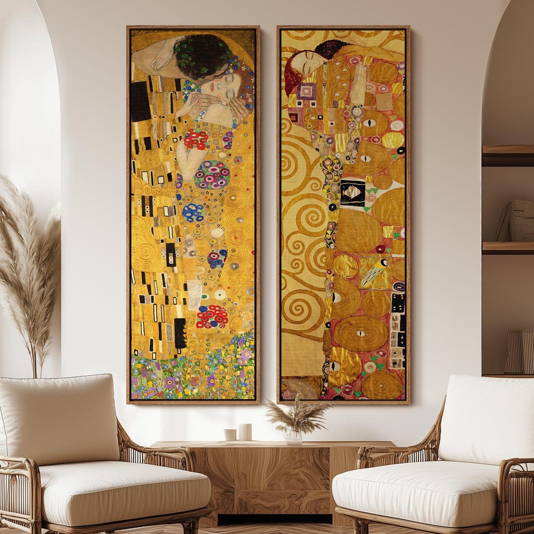 Gustav Klimt Wall Art - 20x60 Framed Canvas Set | the Kiss and Tree of ...