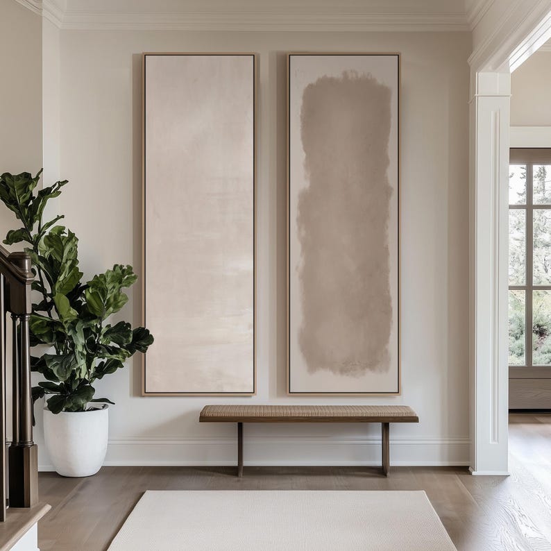 Minimalist Neutral Abstract Wall Art - 20x60 Framed Canvas Set | Beige ...