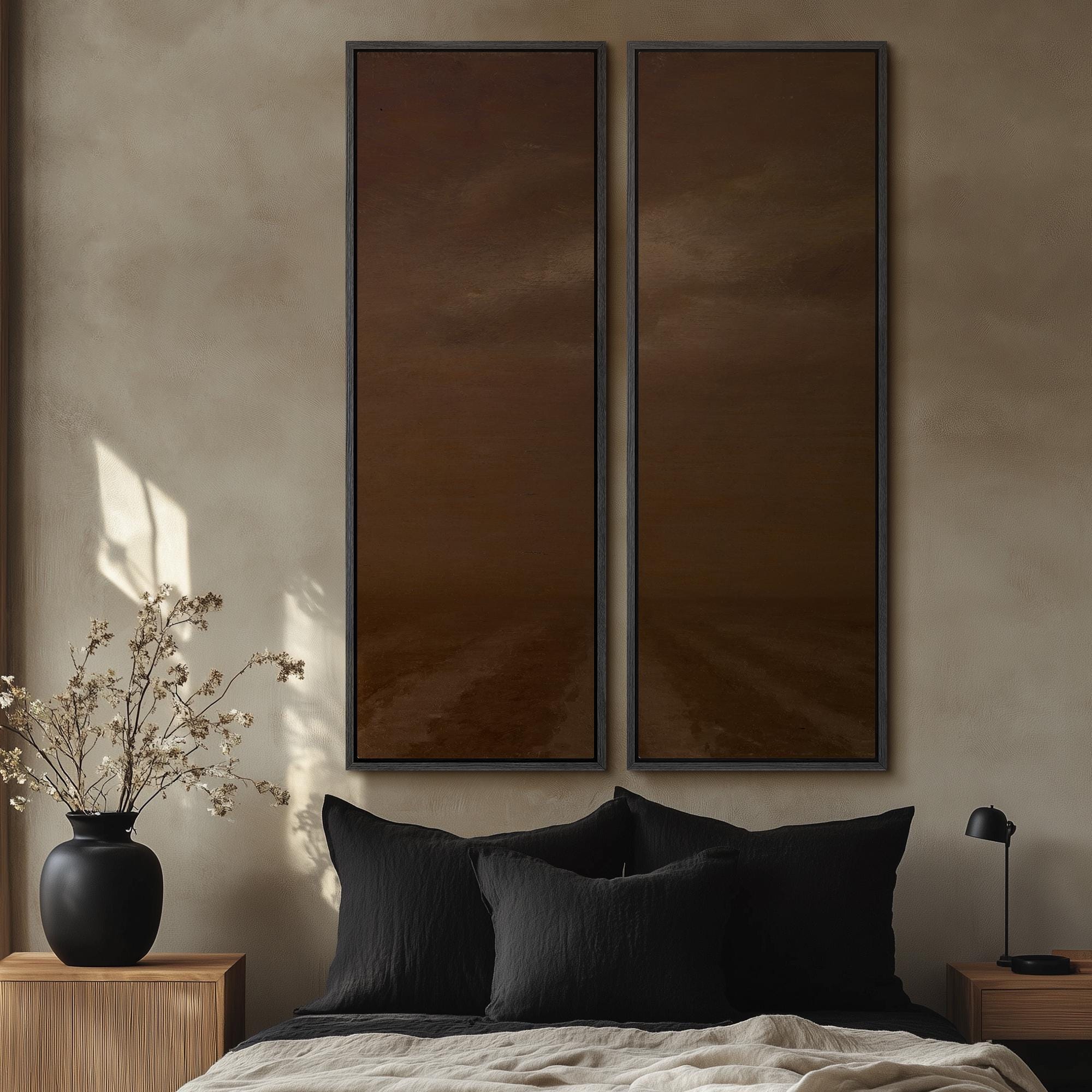 Minimalist Brown Landscape Wall Art - 20x60 Framed Canvas Set | Neutral ...