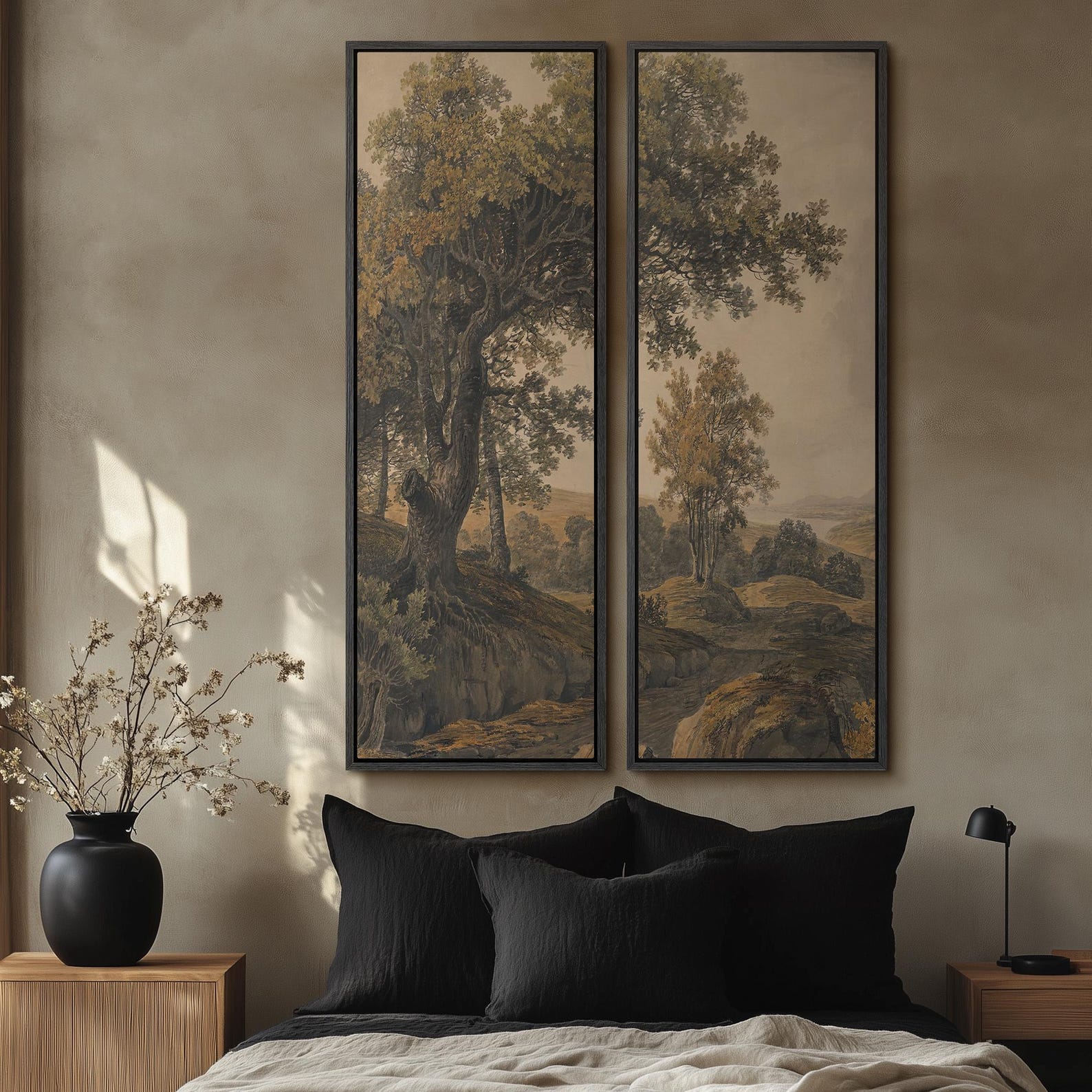 Vintage Forest Landscape Wall Art - 20x60 Framed Canvas Set | Classic ...