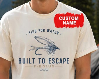 Aangepast shirt vliegvissen, gepersonaliseerd visser-T-shirt, retro outdoorkleding, forel vliegvissen cadeau vader, shirt nationaal park, forel T-shirt