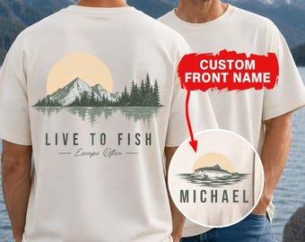 Aangepast visshirt, gepersonaliseerd visserst-shirt met naam, viscadeau voor papa, retro outdoorshirt, vis meer opa cadeau, buitenliefhebber
