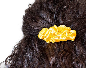 Yellow fabric small french barrette hair clip, hair slide, bright Hair Accessory, textile hair barrette, gift for her