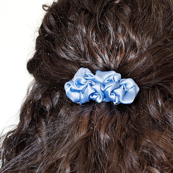 Light blue small fabric french barrette hair clip, hair slide, Hair Accessory, textile hair barrette