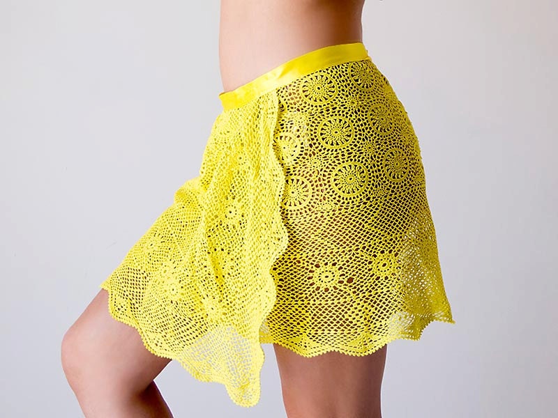 Bright Yellow Crochet Beach Wrap Skirt Upcycled From Hand Dyed - Etsy