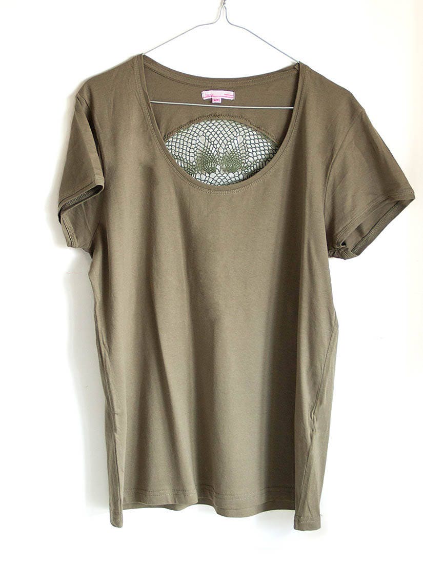 Olive Green T-shirt With Upcycled Vintage Crochet Doily Back - Etsy