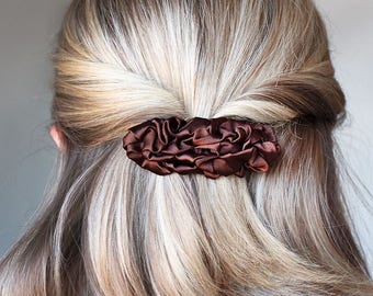 Tissu brun français clip de cheveux barrette, toboggan de cheveux, accessoire de cheveux, barrette textile de cheveux
