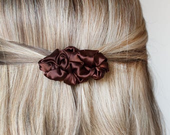 Brown fabric small french barrette hair clip, hair slide, Hair Accessory, textile hair barrette