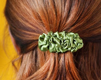 Olive green fabric small french barrette hair clip, hair slide, moss green Hair Accessory, textile hair barrette, gift for her