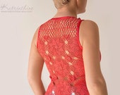 Débardeur rouge corail avec upcycled main vintage teint au crochet au dos - taille M-L