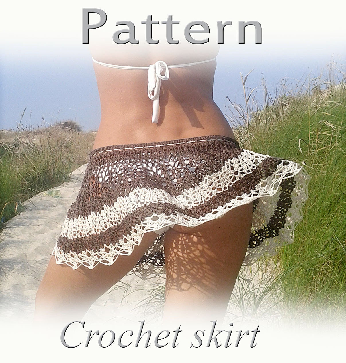 Crochet Layered Scalloped Hem Drawstring Mini Beach Cover Up Skirt