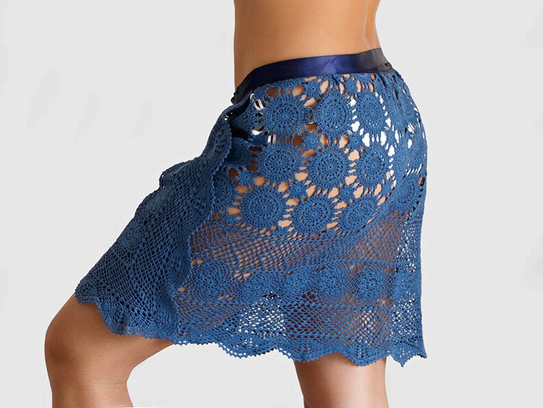 Dark Blue Crochet Beach Skirt Crochet Cover Up Upcycled - Etsy