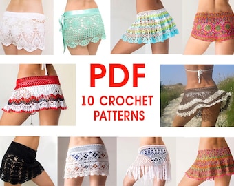 Ebook  PDF 10 crochet patterns - crochet skirts, crochet shorts, cover up, boho, falda, mini, Tutorial, digital, DIY, English, charts