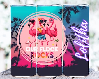 Personalized Flamingo Tumbler: Tropical 20oz Stainless Steel Cup