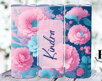 Personalized Peony Tumbler: Custom Floral Stainless Steel Cup, Gift for Her