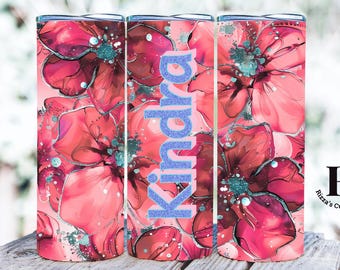 Personalized Coral Floral Tumbler: Elegant Watercolor Stainless Steel Cup