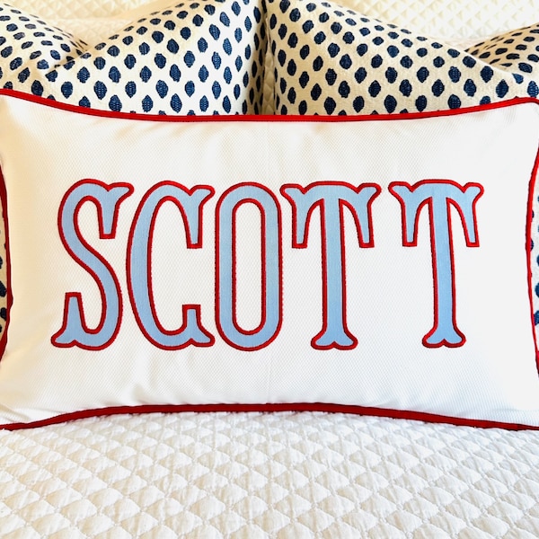 Peppermint Bee Applique Name Pillow Cover