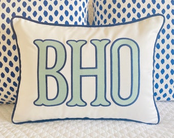 Choose Your Letter! 12" x 12" Monogram Burlap Pillow with Black Piping 